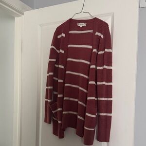 Open-Front Striped Cardigan Sweater - Rose with Cream Stripes